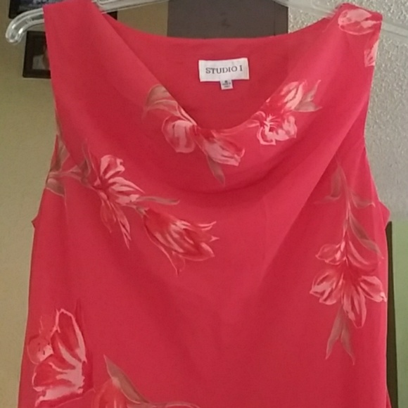 Studio I Salmon/Orange Floral Sun Dress Sz 16 - Picture 2 of 5